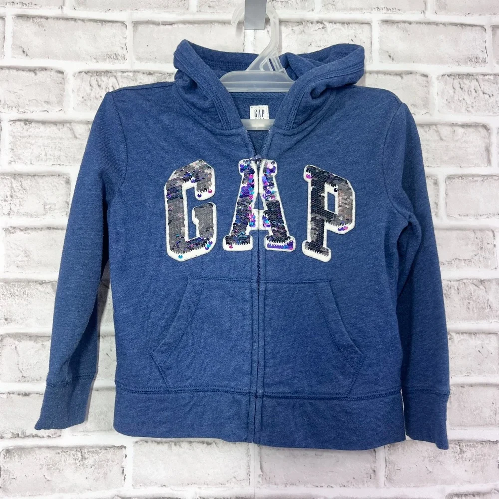 |•GAP KIDS•| Cute Navy Full Zip Hoodie Sequined 'GAP' Front
